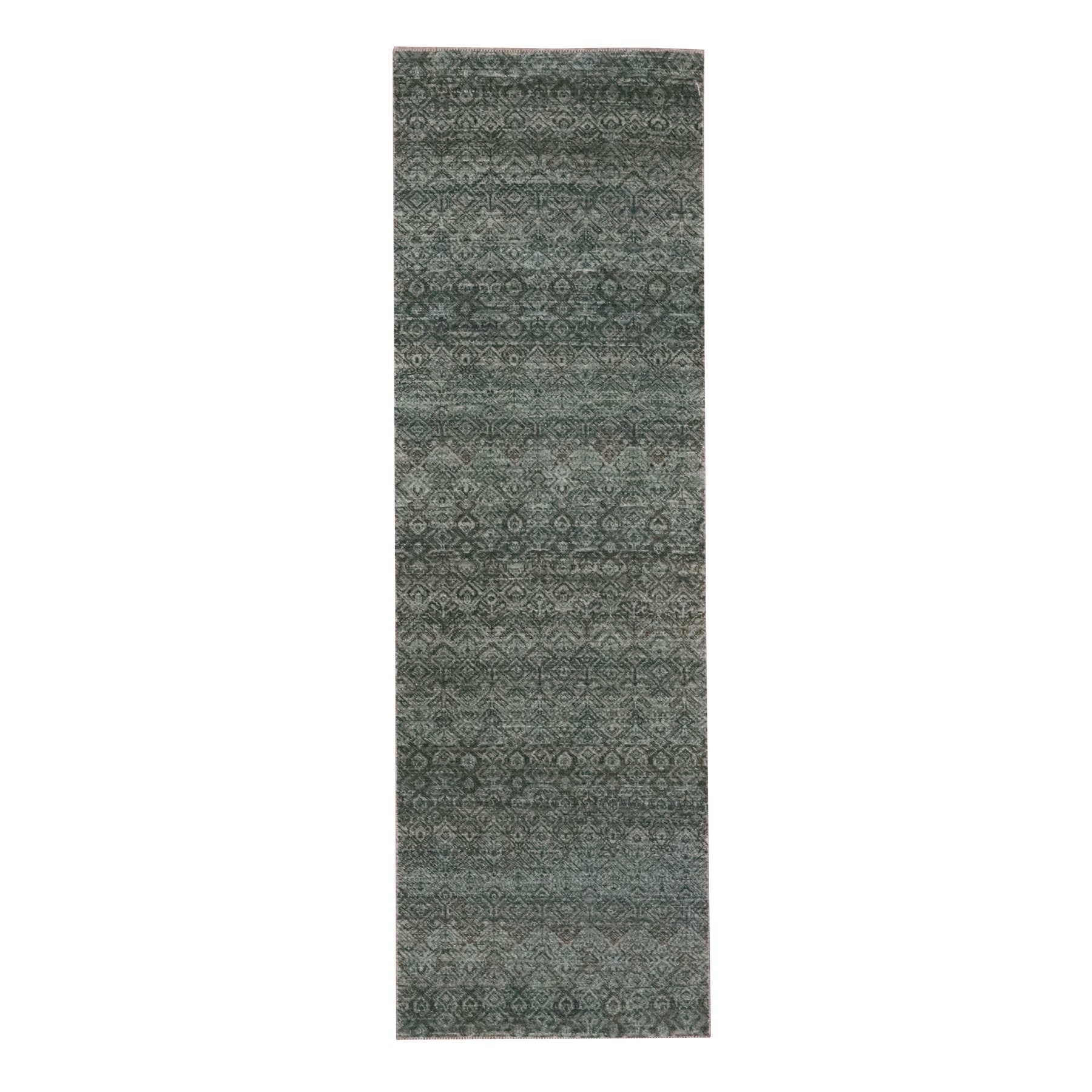 2'6"x8' Stone Gray, Small Geometric Repetitive Diamond Design, Herat Pattern, Tone on Tone, Soft Wool, Hand Knotted, Runner, Oriental Rug 